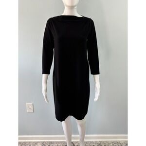 Eileen Fisher Women's XS Black Knit Sheath Dress 3/4 Sleeve Stretch Quiet Luxury